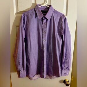Men's Size 16-16.5 White with Purple Honeycomb Design Nick Graham Dress Shirt
